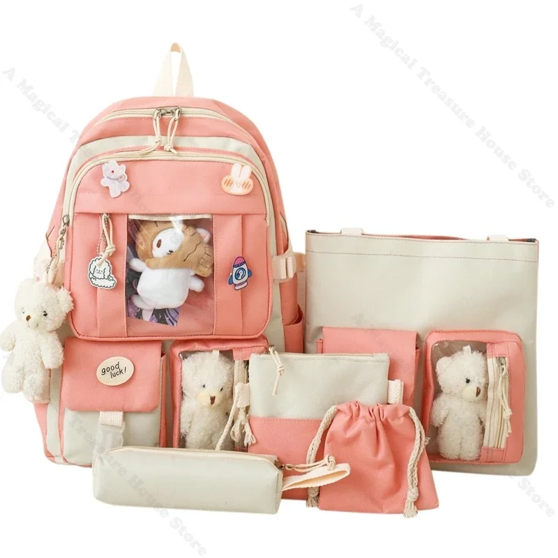5бр Нови модни комплекти Детска ученическа раница Сладък дамски чанта за книги Чанта за лаптоп за тийнейджъри Момичета Студентска чанта Раница 2023