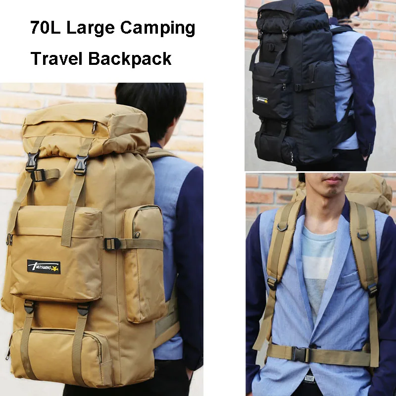 70L Голяма чанта за съхранение на къмпинг Туристическа раница Багаж Армия Външно катерене Трекинг Пътуване Тактически чанти за рамо Мъже Военни