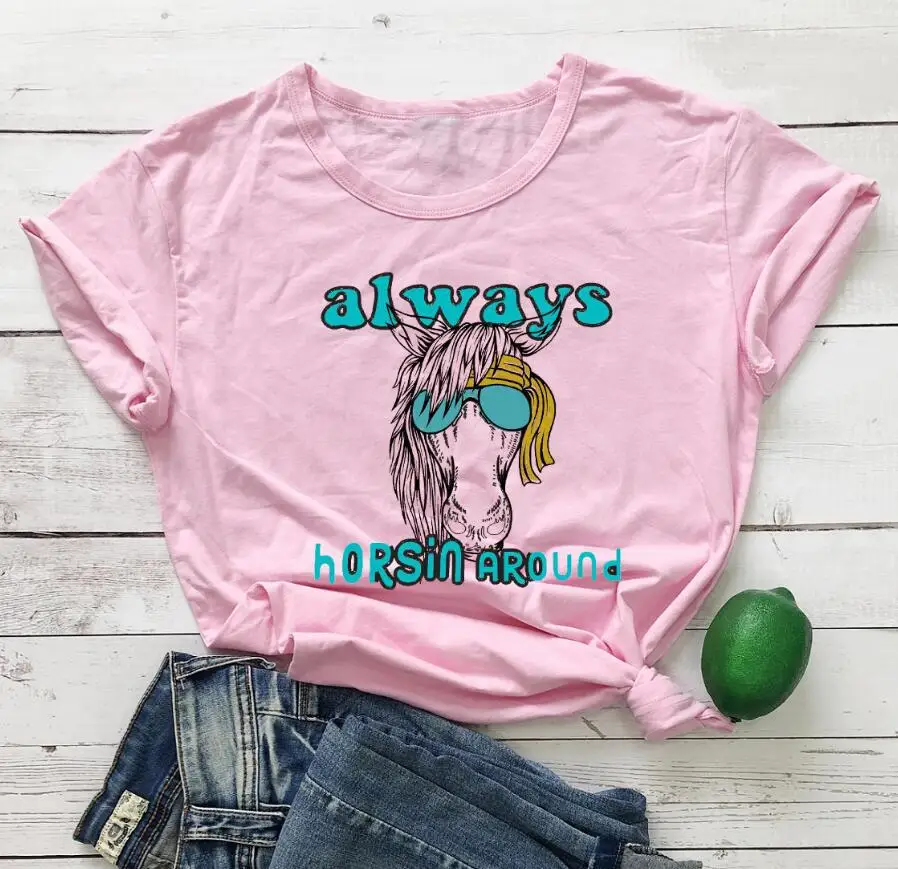 Always Hors IN ARound Fashion Woman Tshirt Short Sleeve Tee Top Funny White Female T-shirt Y2k Top