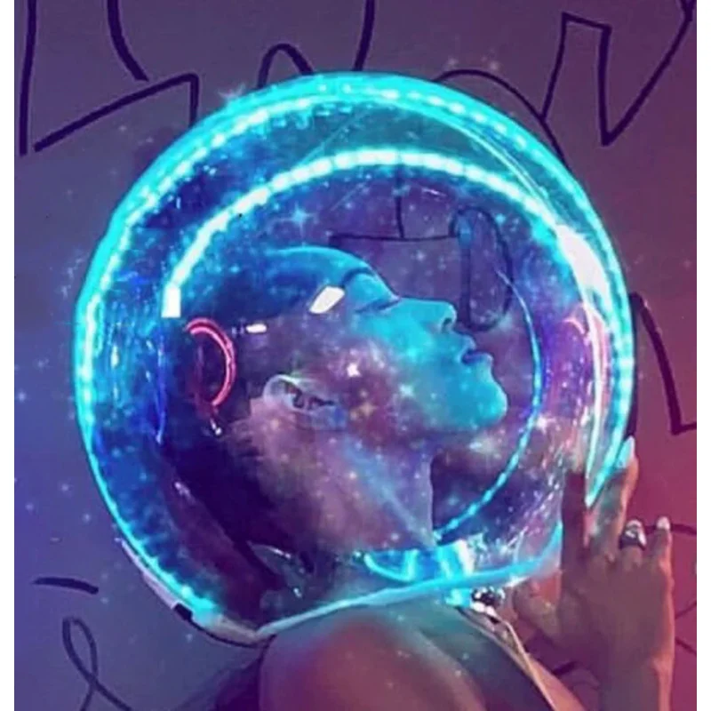 Gogo бар шоу атмосфера LED светлини костюми LED шоу реквизит шапка нощен клуб бар светещ парти Helemet Space Warrior костюм