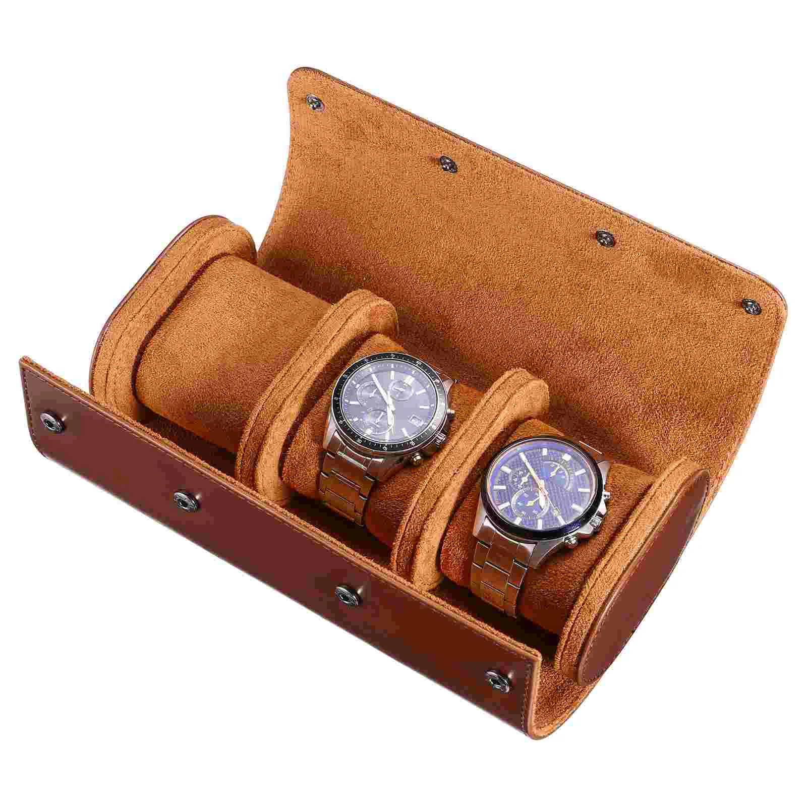 Hemobllo Slots Travel Watch Case Roll Organizer Portable Watch Box (Brown) Elastic PU Watch Storage Box