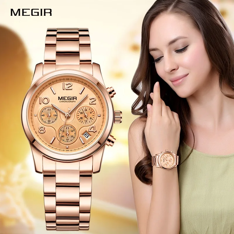 MEGIR луксозни кварцови жени Relogio Feminino мода дама любов женски бизнес часовник топ марка хронограф ръчен часовник календар