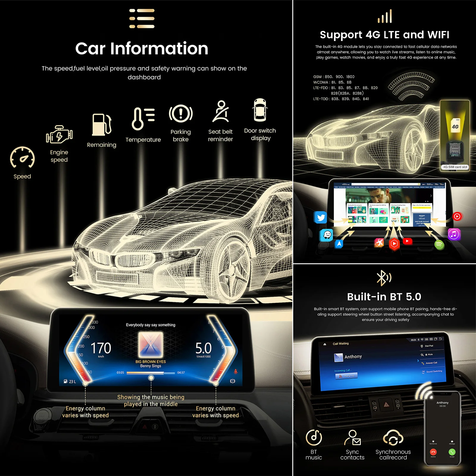 Qualcomm 662 Android 12 Автомобилен мултимедиен плейър за BMW Серия 5 GT F07 2010-2017 GPS навигация Carplay Оригинална информация за автомобила
