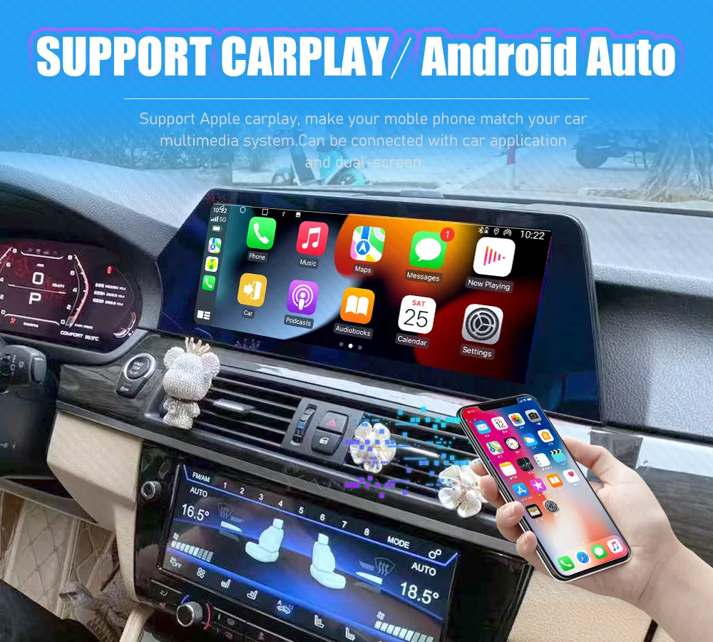 Автомобилно радио за BMW Серия 5 F10 F11 2010-2017 Android 12 GPS мултимедиен плейър Цифров клъстер Контрол на въздуха Безжичен Carplay Unit