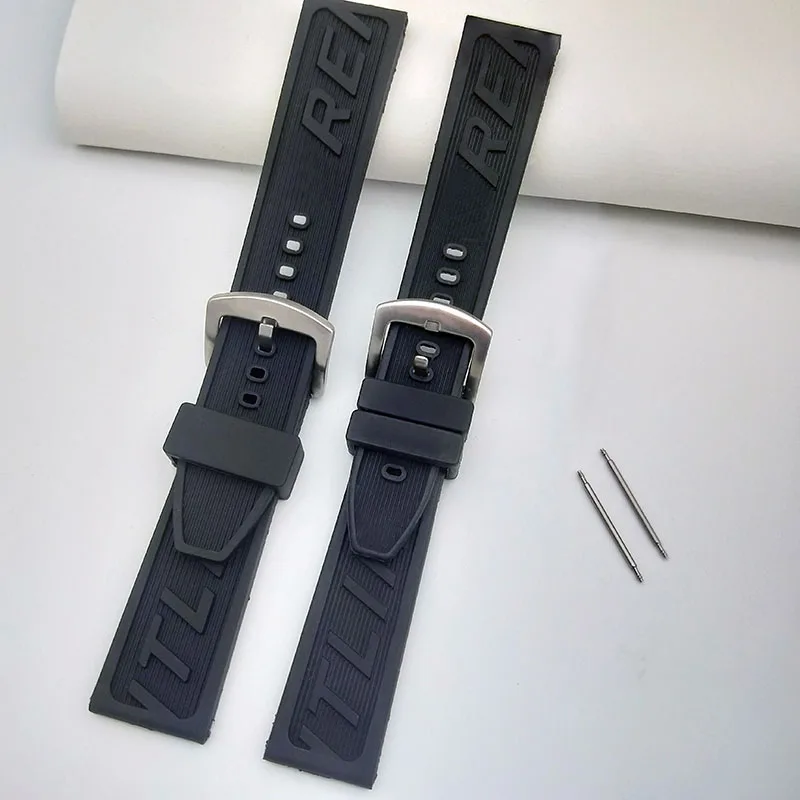 Аксесоари за часовници Щифт ключалка Лента за часовник за часовник Breitling Navitimer Avenger черен силиконов каучук 22mm 24mm маншет