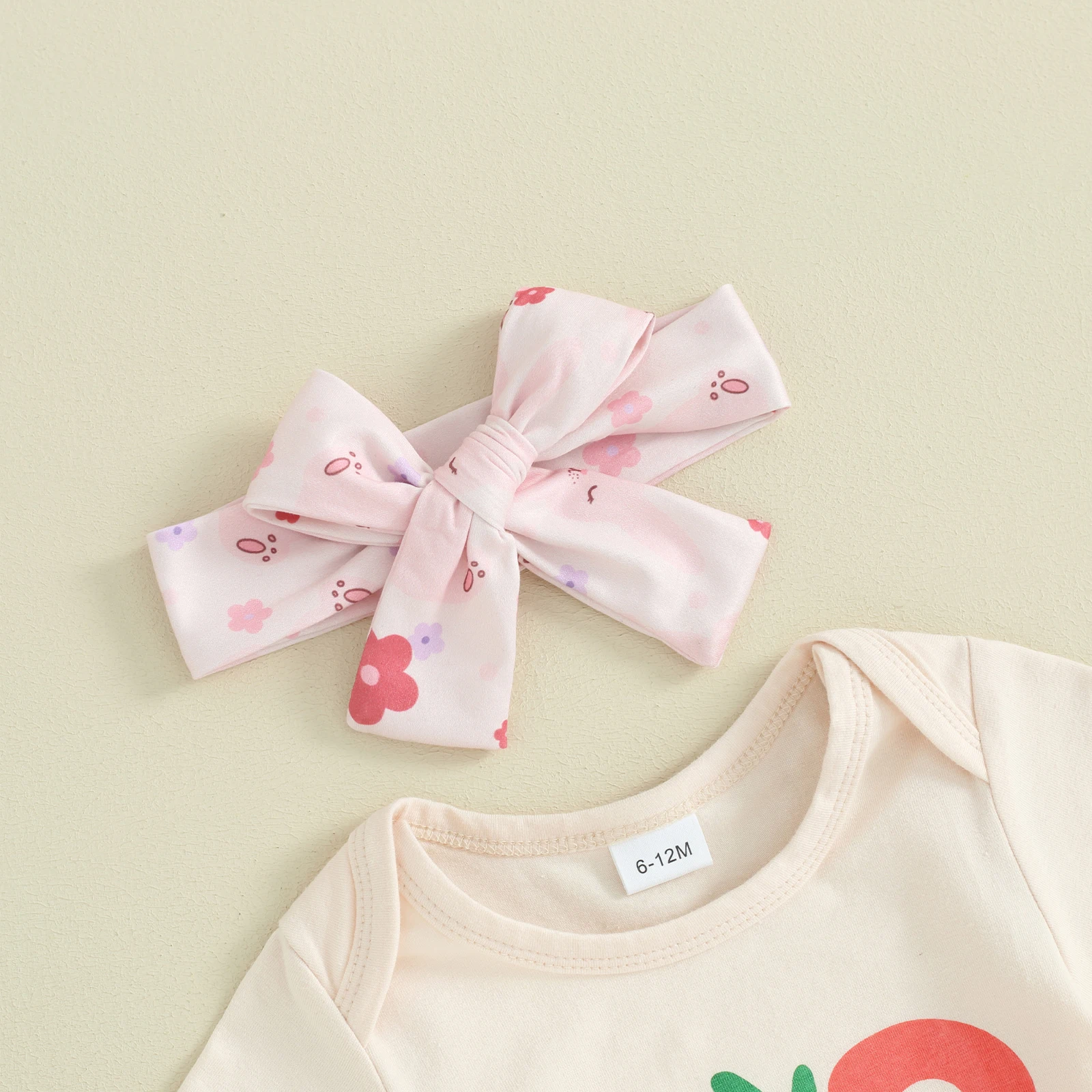 Бебе бебе момичета 3бр дрехи костюм летен печат къс ръкав гащеризон + флорални шорти + лента за глава деца 18-24 месеца дрехи
