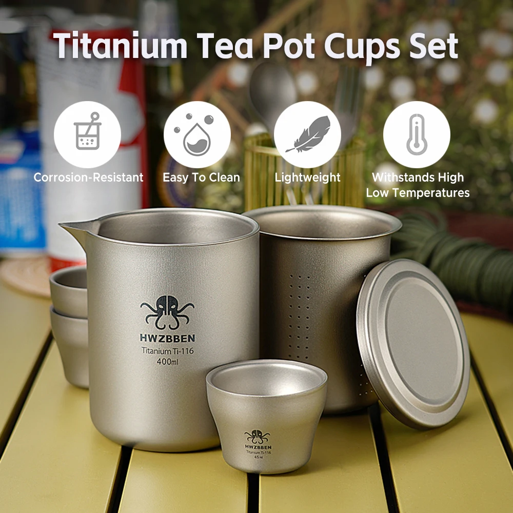 Открит къмпинг Титанов чай пот чаши комплект открит къмпинг чай услуга лек преносим пътуване китайски чай фаянс чай