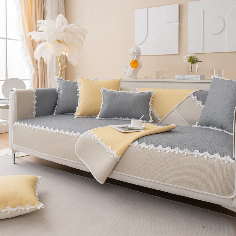 Памук и лен диван възглавница четири сезона универсален прост модерен нехлъзгащ кожен диван покритие плътен цвят възглавница обратно капак