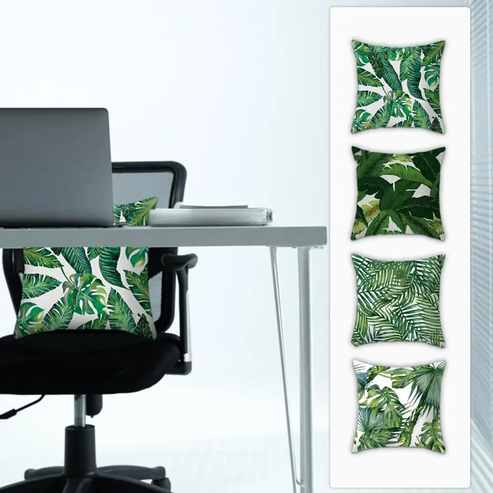 Удобна къса кадифена възглавница Тропическа палмова листна калъфка Тропическа палмова листа зелен растителен модел за дома за стая